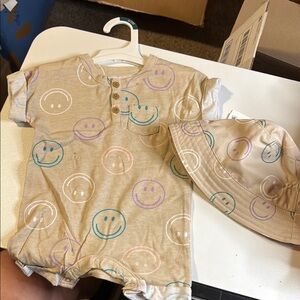 Smiley Face Kids Matching Set - Tan